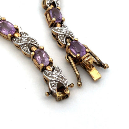 925 Sterling Silver Vermeil Designer Amethyst Diamond XO Tennis Bracelet