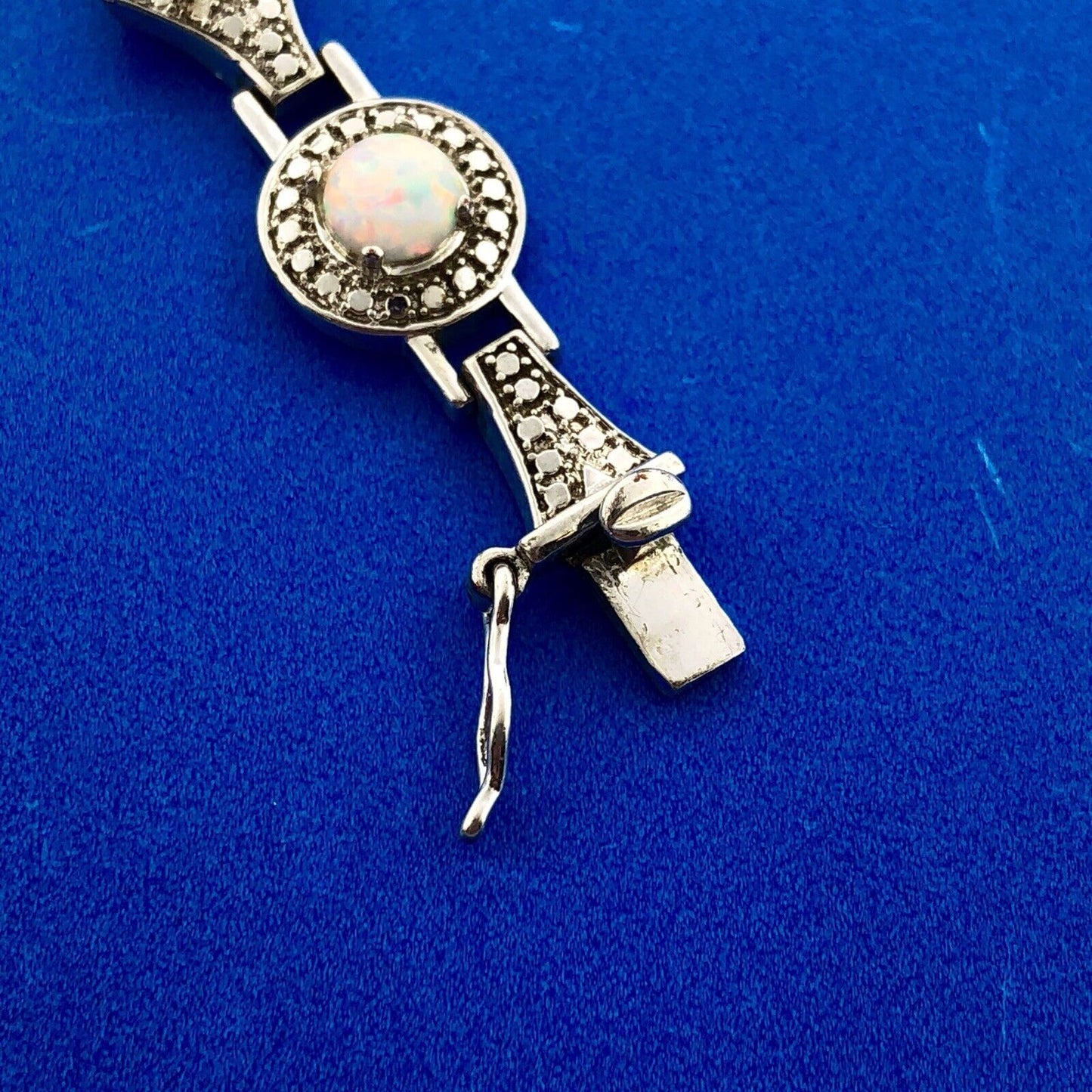 Designer PAJ BR Silver Tone Fiery Opal Illusion Statement Panel Bracelet