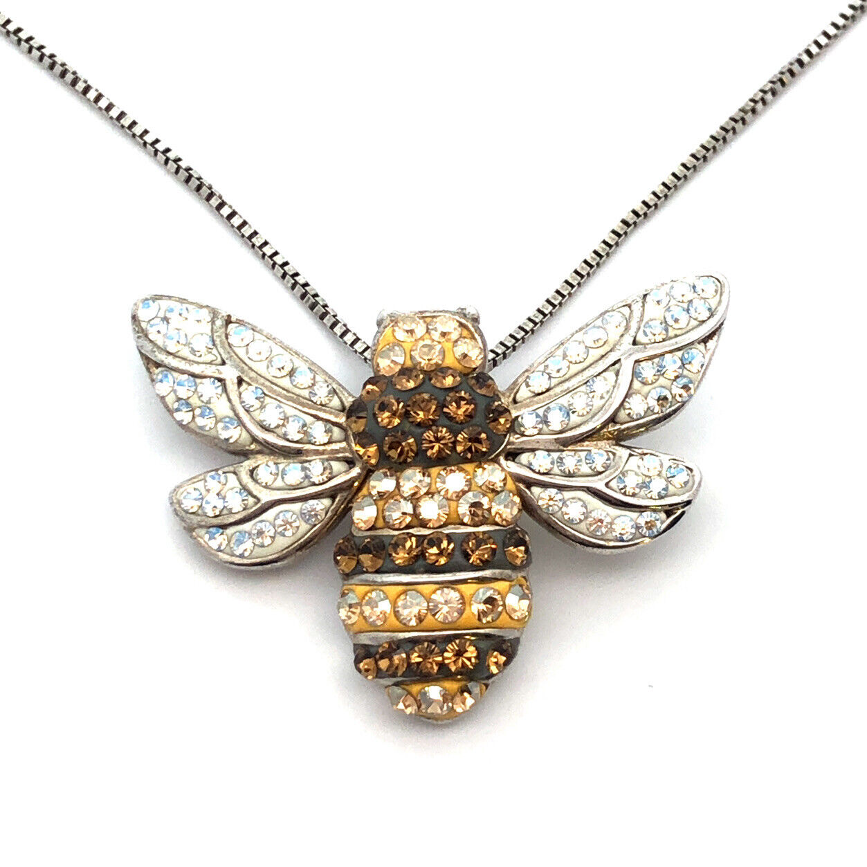 Designer 925 Sterling Silver Cubic Zirconia Enamel Bee Pendant Necklace