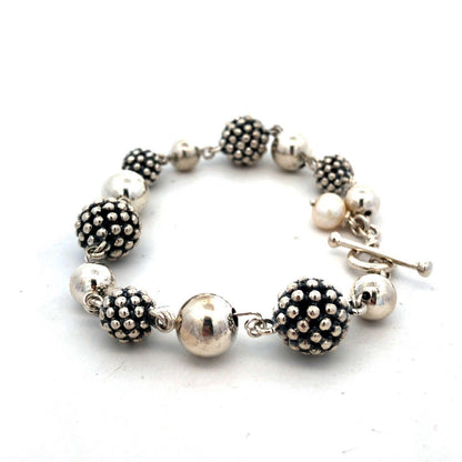 Michael Dawkins 925 Sterling Silver Pearl Textured Ball Beaded Toggle Bracelet