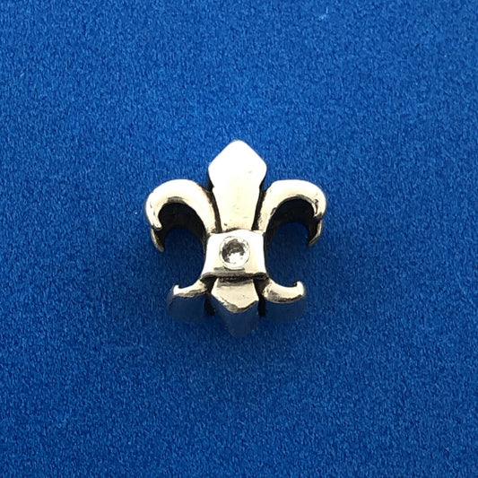 Designer Sterling Silver Cubic Zirconia Fleur De Lis Slide Bead Charm