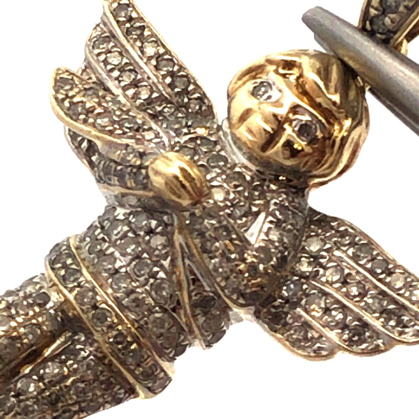 Designer 14K Yellow Gold Round Diamond 3D Cherub Angel Statement Pendant