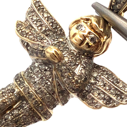 Designer 14K Yellow Gold Round Diamond 3D Cherub Angel Statement Pendant