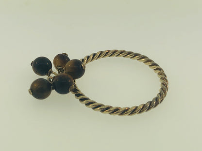 Vintage Sterling Silver 925 Brown Tigers Eye Bead Ball Dangle Cocktail Ring