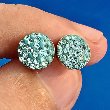 Designer 925 Sterling Silver Aqua Cubic Zirconia CZ Circle Stud Earrings