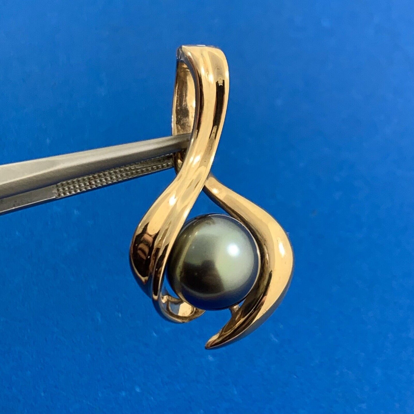 Vintage 14K Yellow Gold Tahitian Pearl Modernist Enhancer Pendant