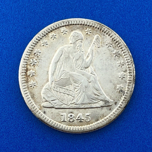 1845 P Seated Liberty Silver Quarter Dollar $.25 25c Philadelphia AU Details