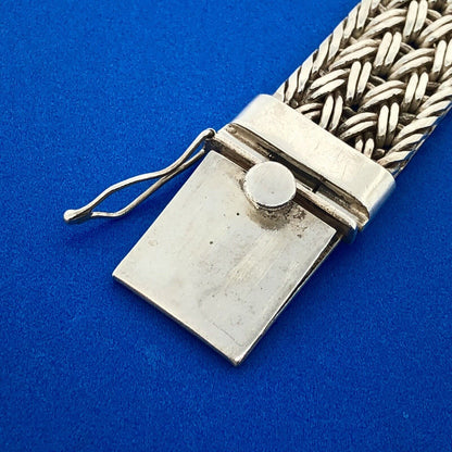 925 Sterling Silver Basket Weave Heavy Statement Buckle Bracelet