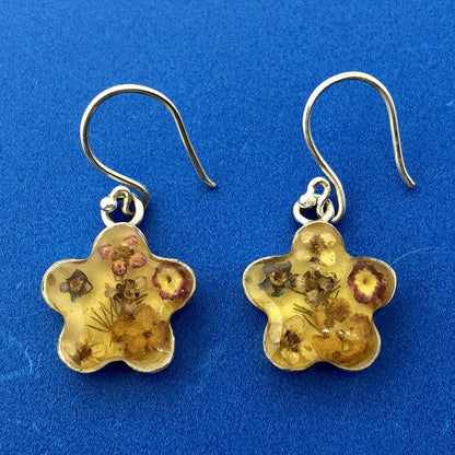 Designer ATI Mexico Sterling Silver 925 Amber Fossil Floral Drop Earrings