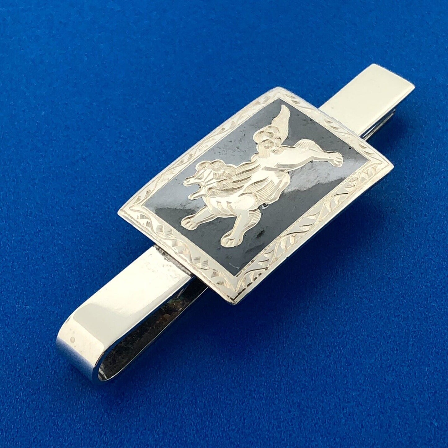 Art Deco Art Nouveau Mens 925 Sterling Silver Black Onyx Winged Lion Tie Tac Bar