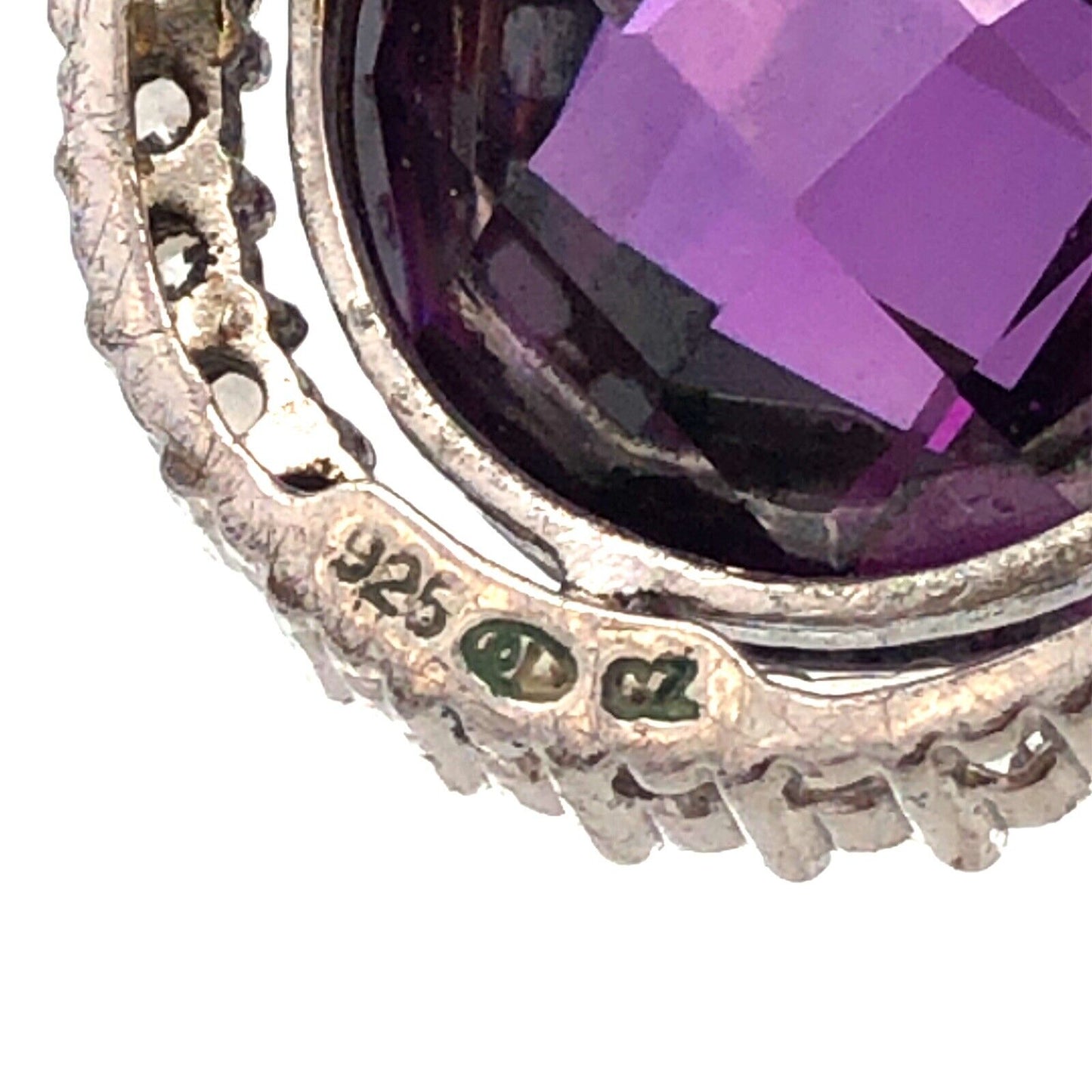 Designer 925 Sterling Silver Purple Cushion Cut CZ Round White CZ Halo Pendant