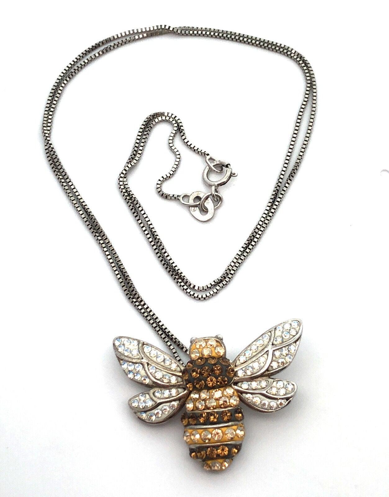 Designer 925 Sterling Silver Cubic Zirconia Enamel Bee Pendant Necklace