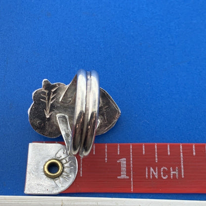 Stunning Sterling Silver 925 Turquoise Coral Floral Short Finger Ring Size 7.75