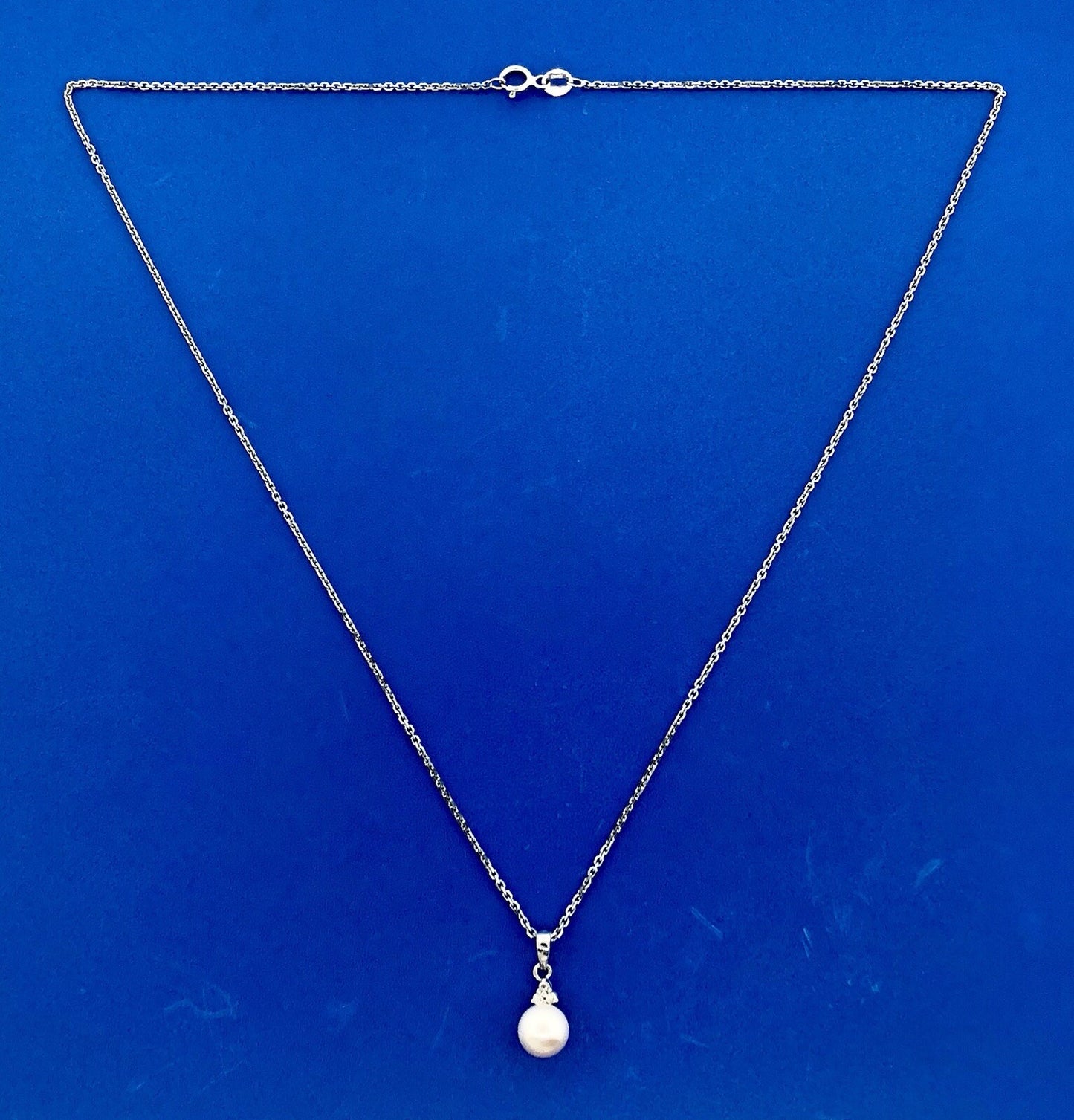 Designer 14K White Gold Pearl Diamond Wedding Anniversary Sweetheart Necklace