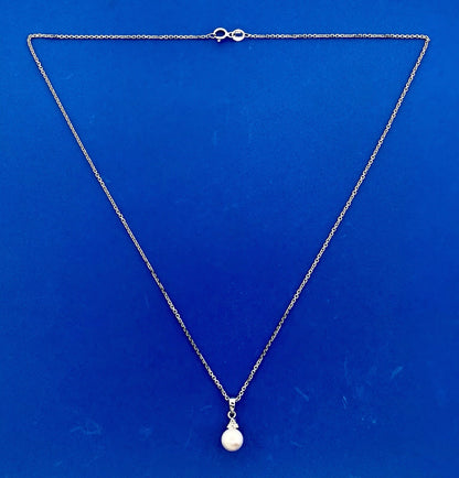 Designer 14K White Gold Pearl Diamond Wedding Anniversary Sweetheart Necklace