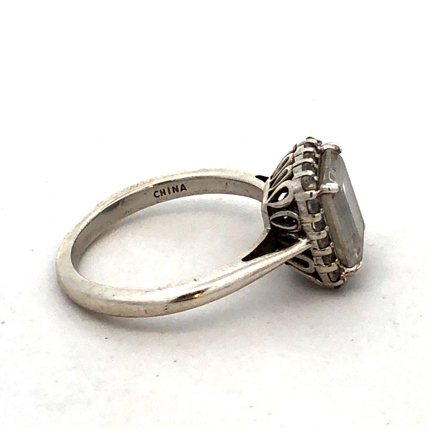 Sterling Silver Emerald Cubic Zirconia Halo Solitaire Engagement Ring