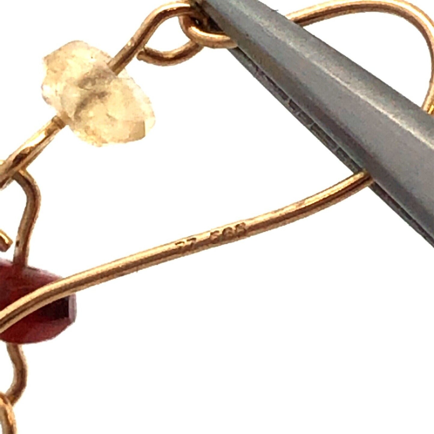 Designer ZZ 14K Yellow Gold White Purple Amethyst Beaded Chain Dangle Earrings