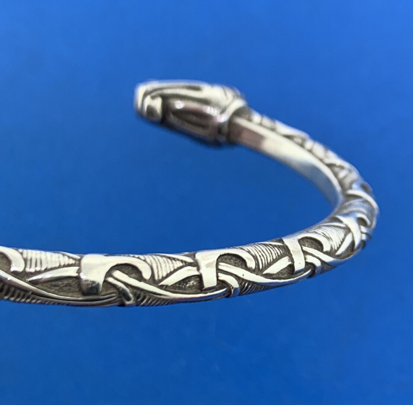Stunning Sterling Silver 925 Twin Headed Dragon Serpent 8" Open Cuff Bracelet