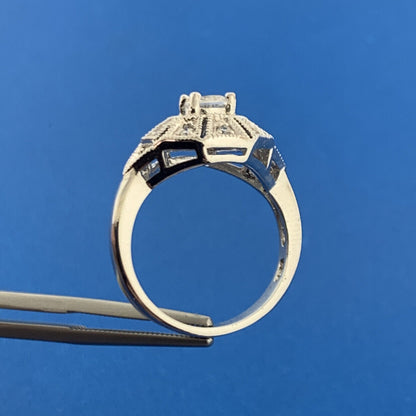 Designer Art Deco Style Sterling Silver Cubic Zirconia Statement Cocktail Ring