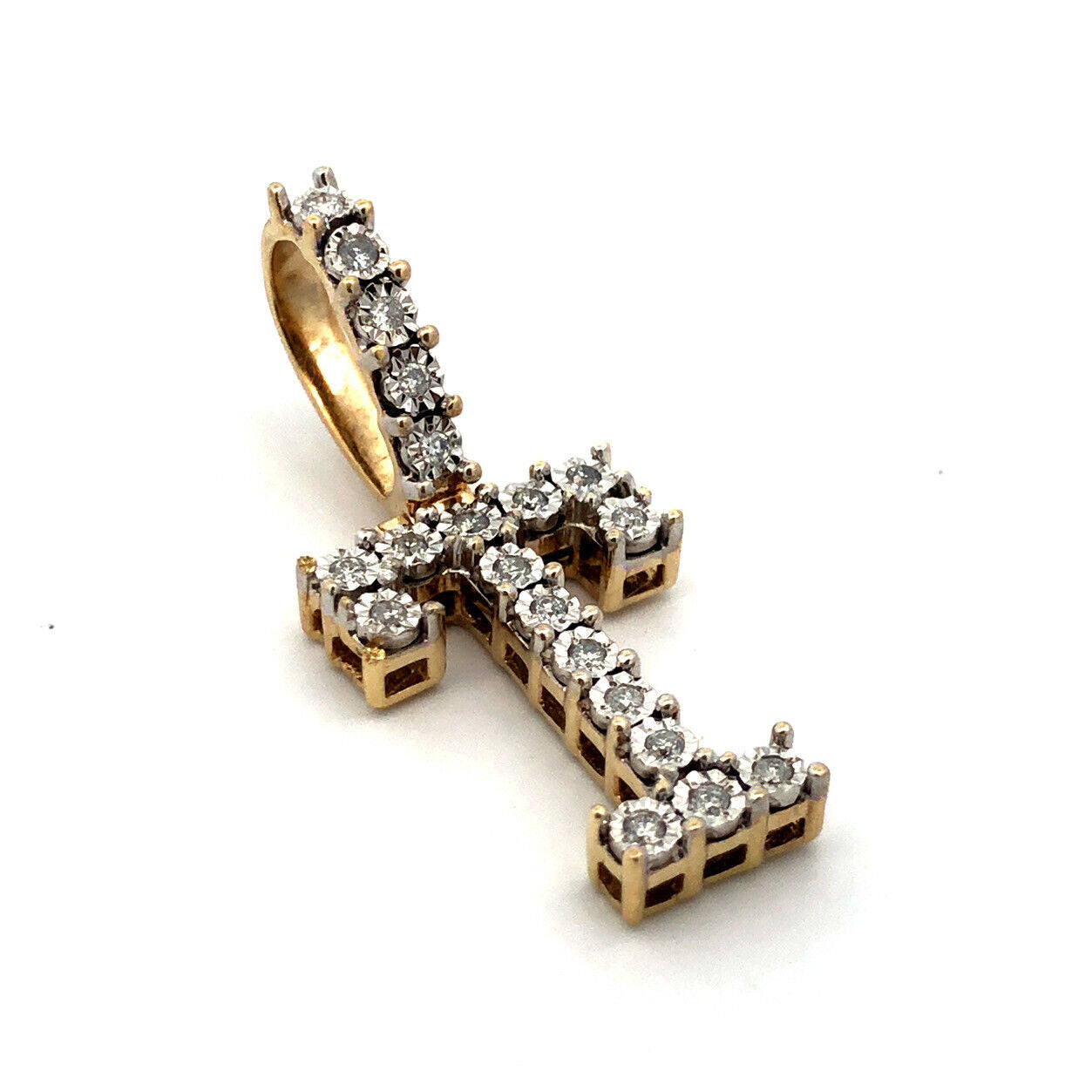 Designer AMB 10K Yellow Gold Diamond Initial Letter T Statement Pendant