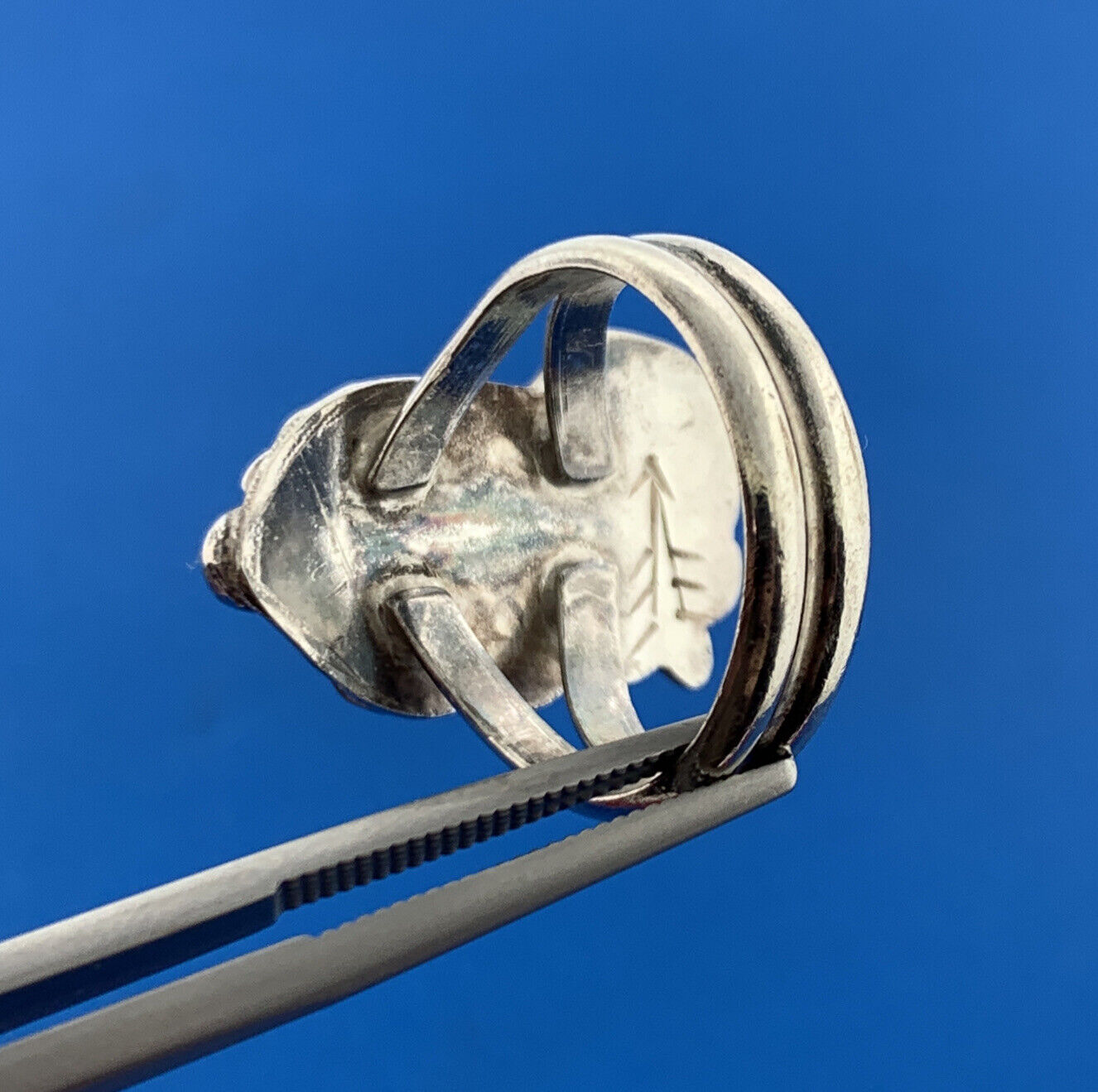 Stunning Sterling Silver 925 Turquoise Coral Floral Short Finger Ring Size 7.75