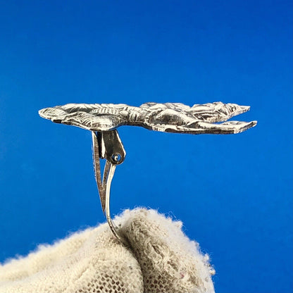 Estate Siam 925 Sterling Silver Dancing Buddha Fan Fertility Clip Earrings