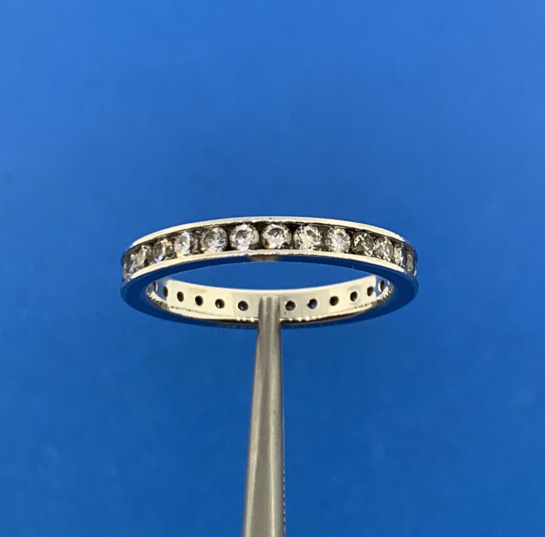 Designer SW Sterling Silver Cubic Zirconia Channel Set Eternity Anniversary Ring