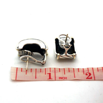 David Yurman 925 Sterling Silver 14K Gold Throroughbred Cable Wide Stud Earrings