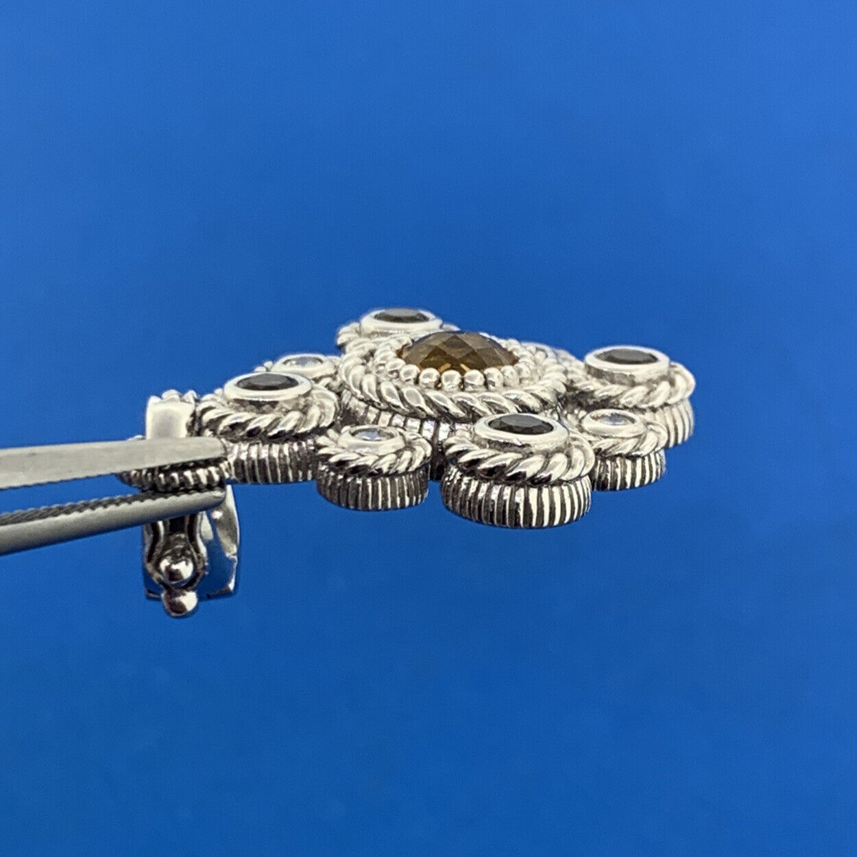 Judith Ripka 925 Sterling Silver Citrine Diamonique CZ Floral Enhancer Pendant