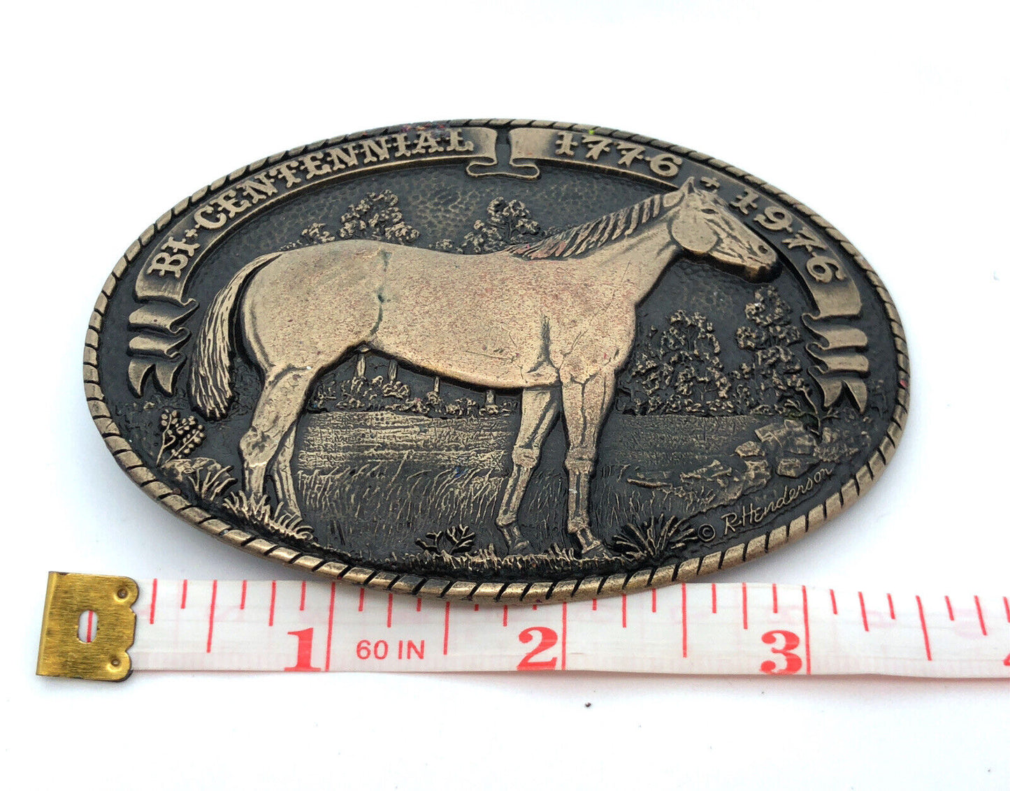 1976 Tony Lama Bicentennial Quarter Horse Oval Limited Edition Brass Belt Buckle