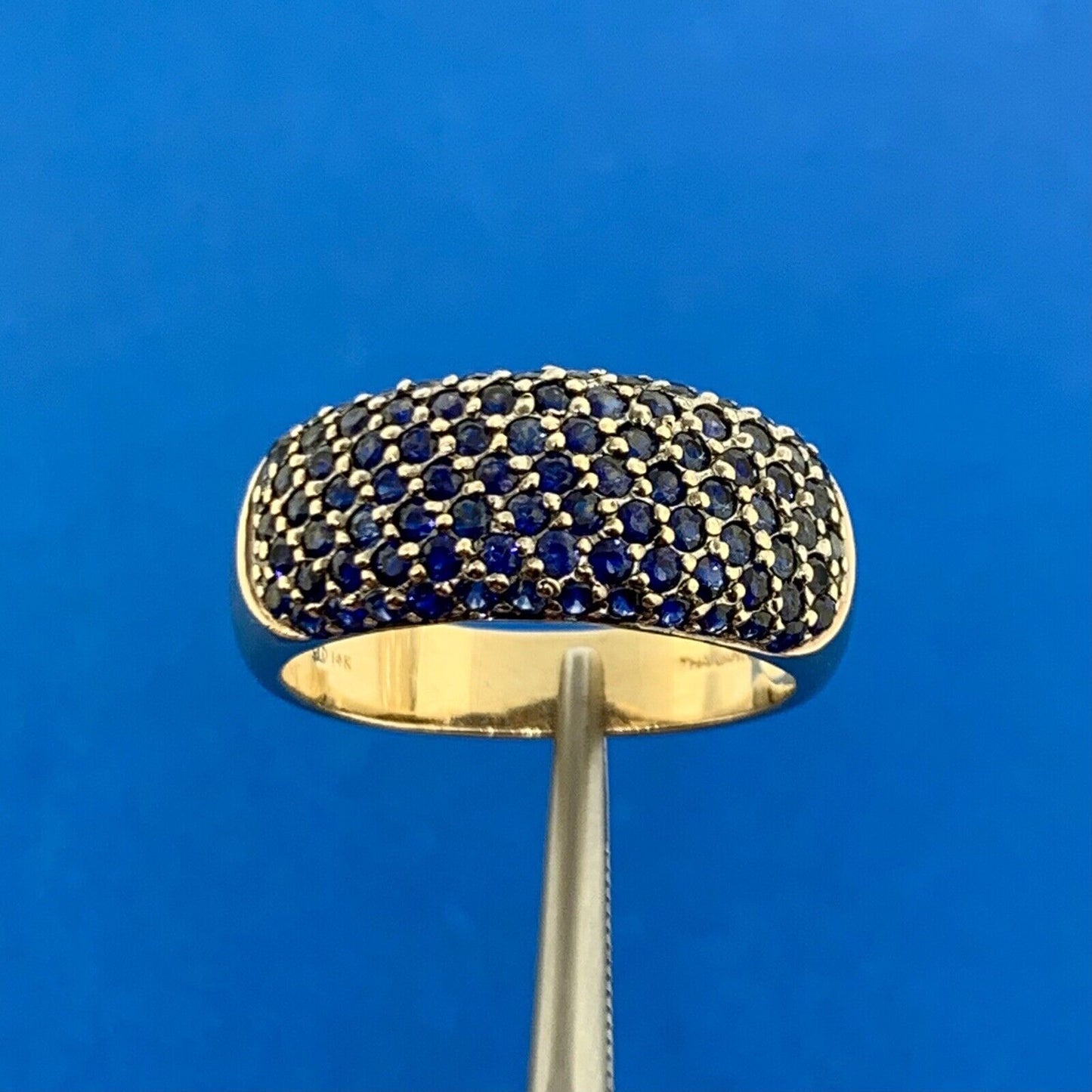 Designer CID 14K Yellow Gold Pave Blue Sapphire Band Ring