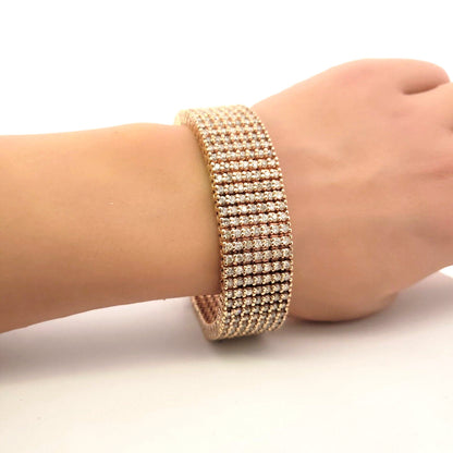 Women's 10K Rose Gold Seven Strand Round Diamond-Studded Wide Tennis Bracelet