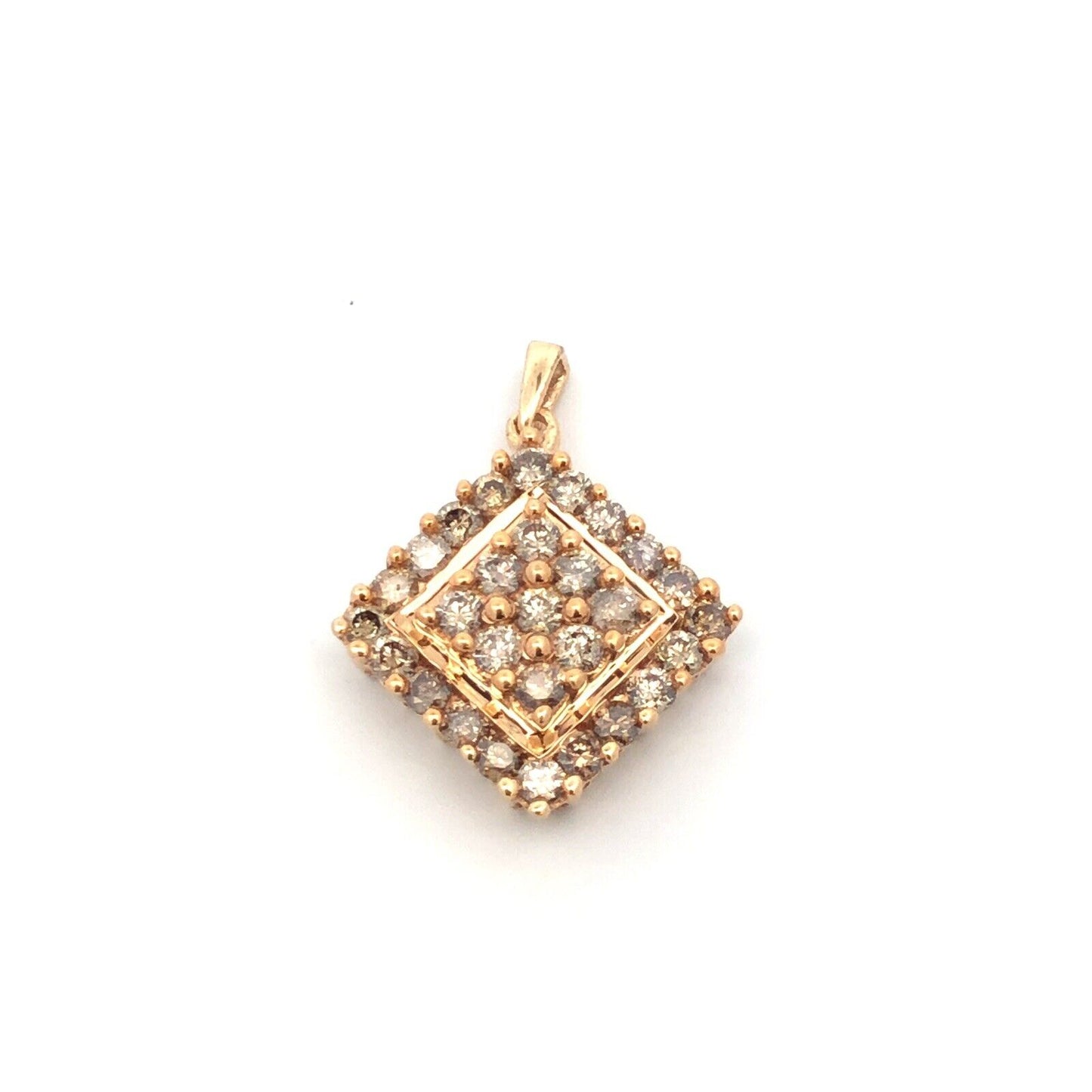 Designer SJ 10K Yellow Gold Round Champagne Diamond Square Statement Pendant