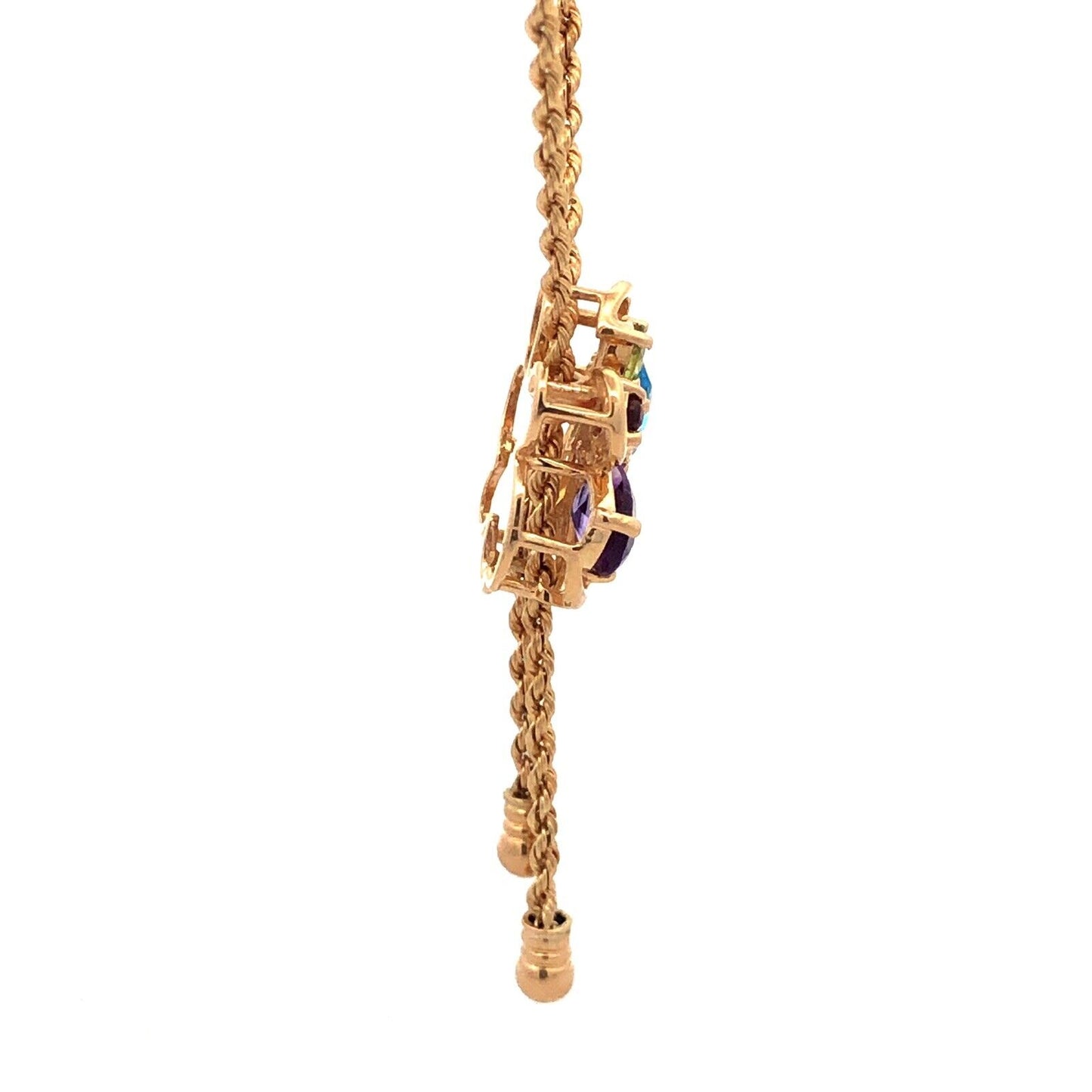 Vintage 14K Yellow Gold Multi Gemstone Flower Cluster Lariat Style Y Necklace