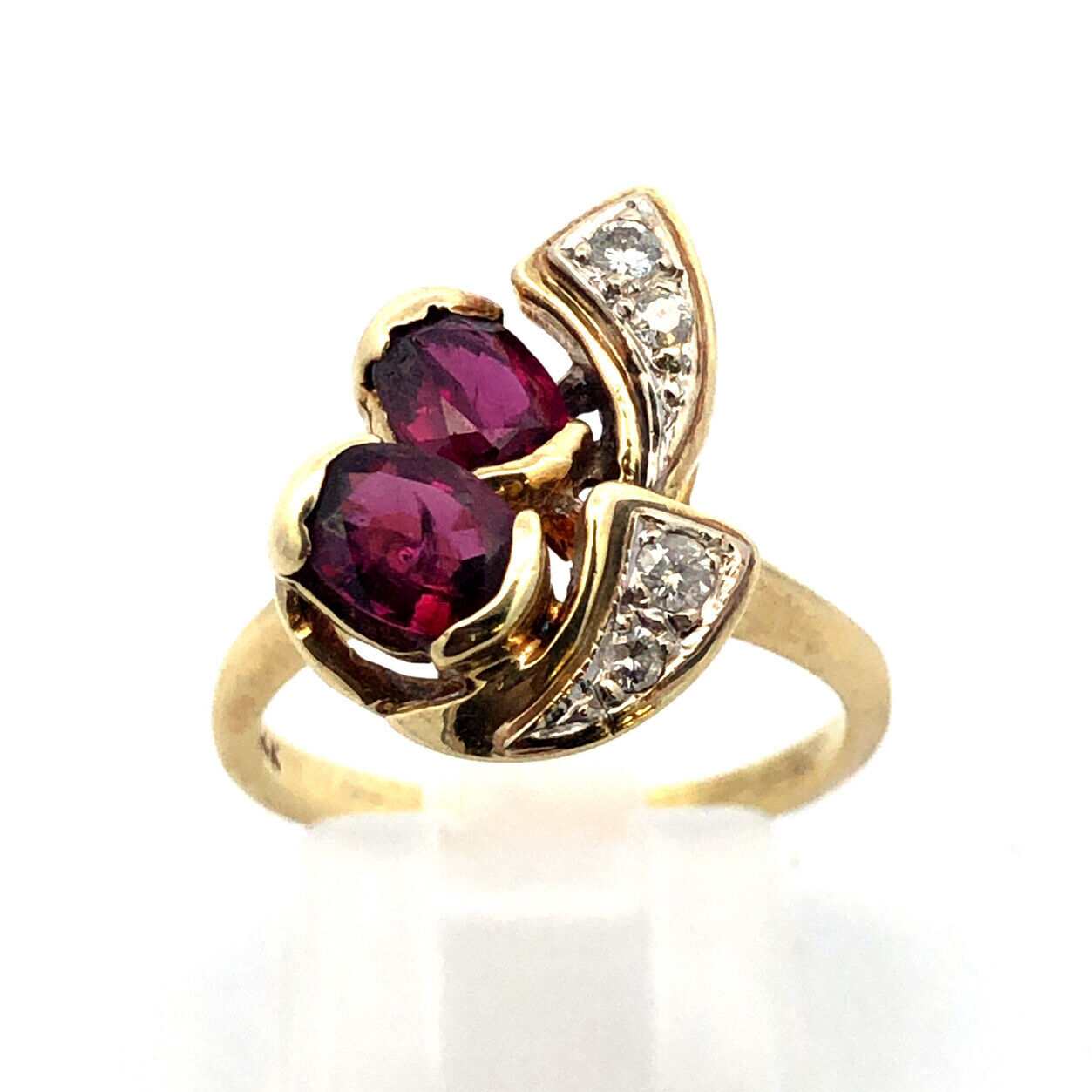 Estate 14K Yellow Gold Ruby Diamond  Accented July Anniversary Free Form Ring