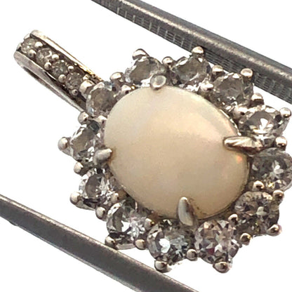 Designer CN 925 Sterling Silver Oval White Opal White Topaz Diamond Pendant