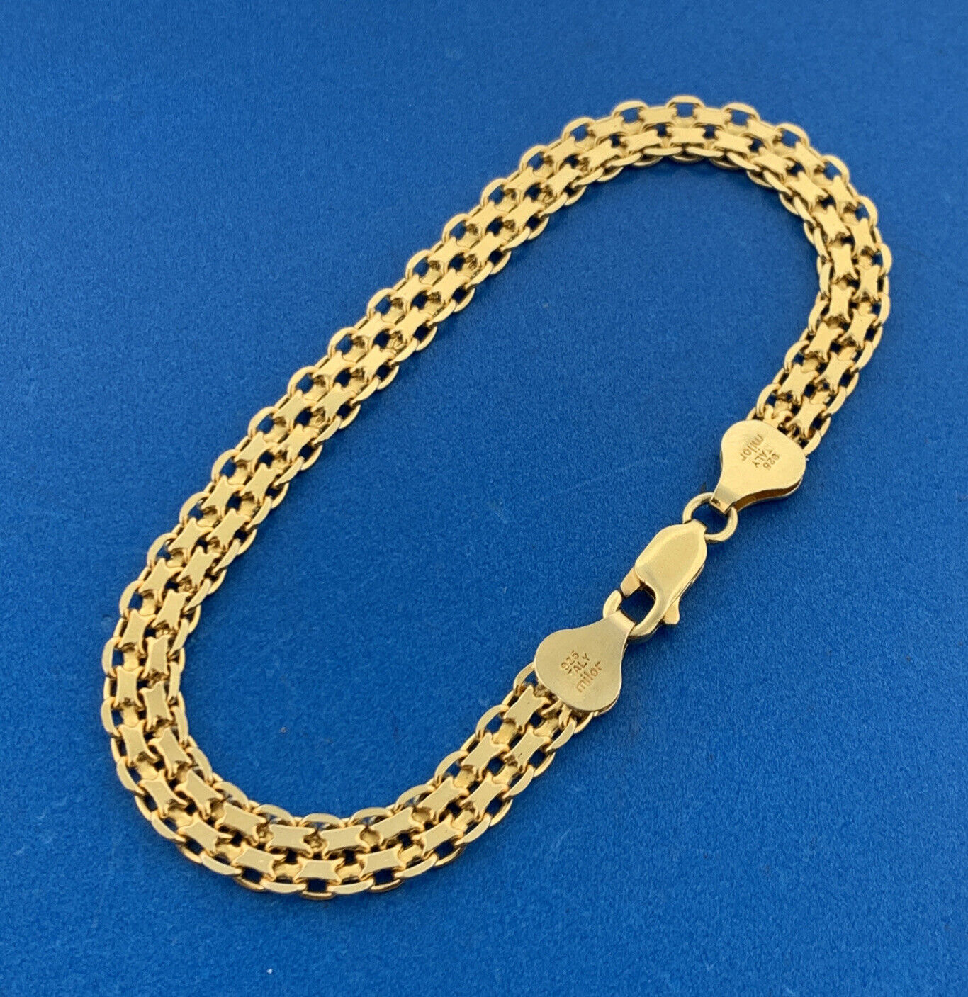 Designer 925 Sterling Silver Vermeil Gold Toned Bar & Circle Mesh Link Bracelet