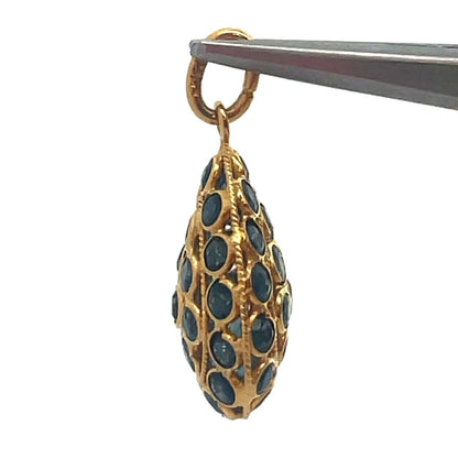 Vintage 18K Yellow Gold Blue Sapphire Pear Shaped Drop Pendant