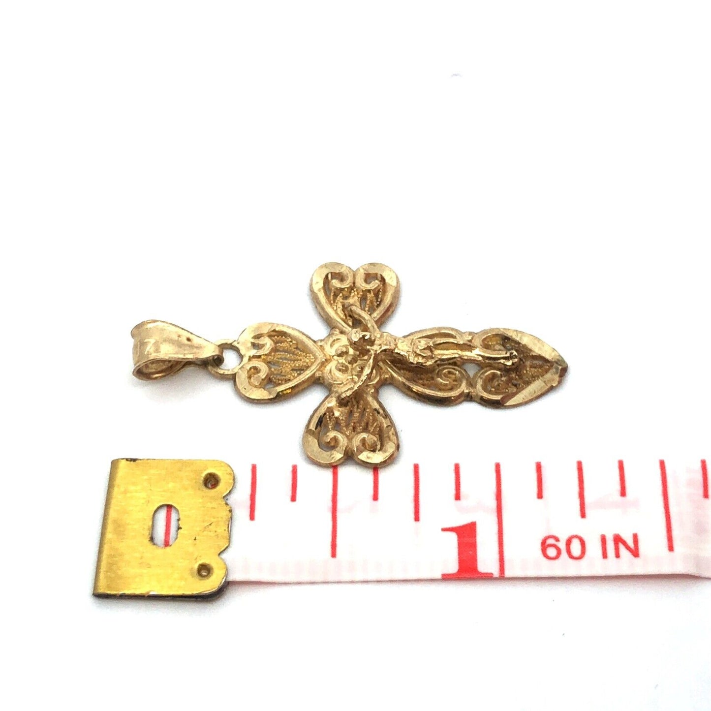 10K Yellow Gold Filigree Cross Crucifix Catholic Gift Religious Pendant