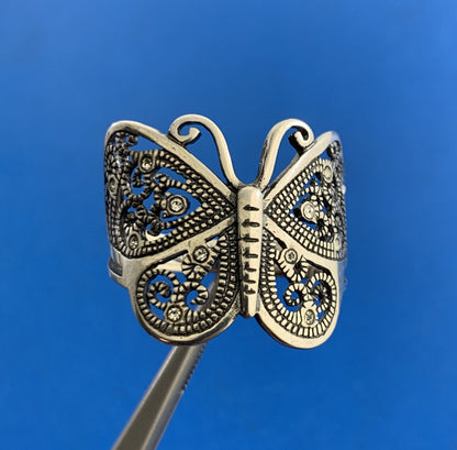 925 Sterling Silver Designer Filigree Cubic Zirconia CZ Butterfly Finger Ring