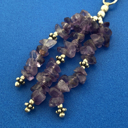 Sterling Silver 925 Amethyst Chunky Bead Long Drop Dangle Hook Earrings