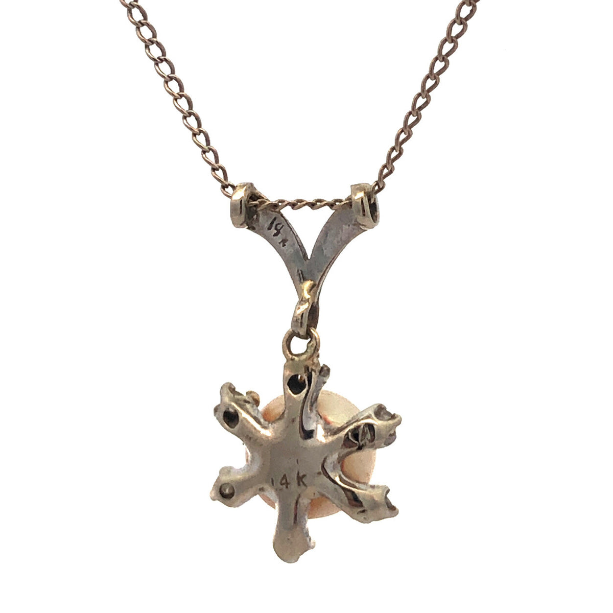 Designer 14K White Gold Pearl Diamond Accented Starburst Snowflake Necklace