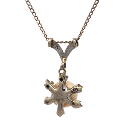Designer 14K White Gold Pearl Diamond Accented Starburst Snowflake Necklace