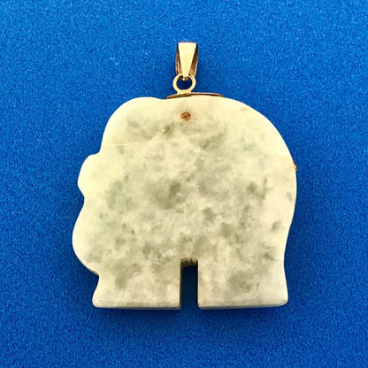 Vintage 10K Yellow Gold Jade Elephant Good Luck Symbolic Charm Pendant