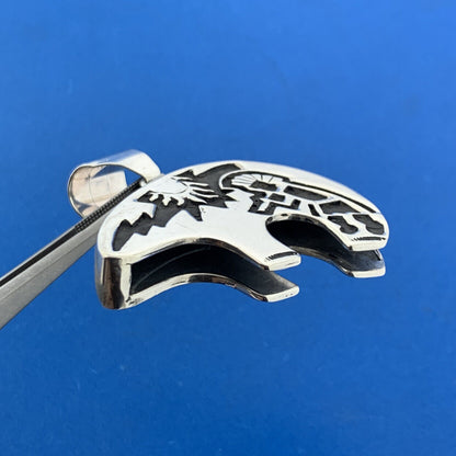 Vintage Native American 925 Sterling Silver Storyteller Statement Bear Pendant
