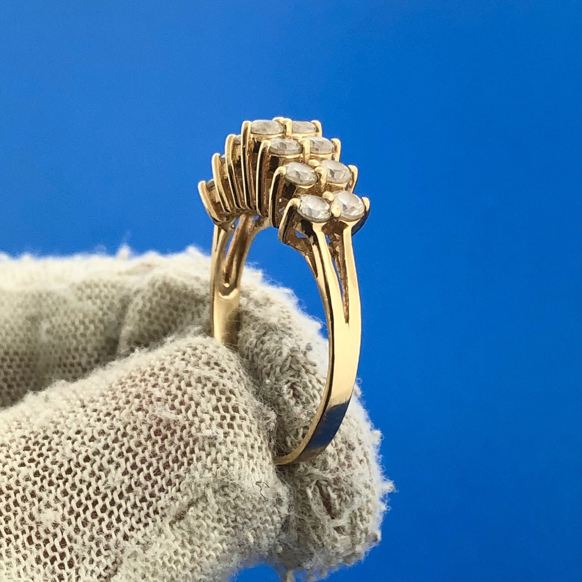 Gorgeous 14k Yellow Gold Round Cut Sparkling CZ Cascade Waterfall Ring Size 6.75