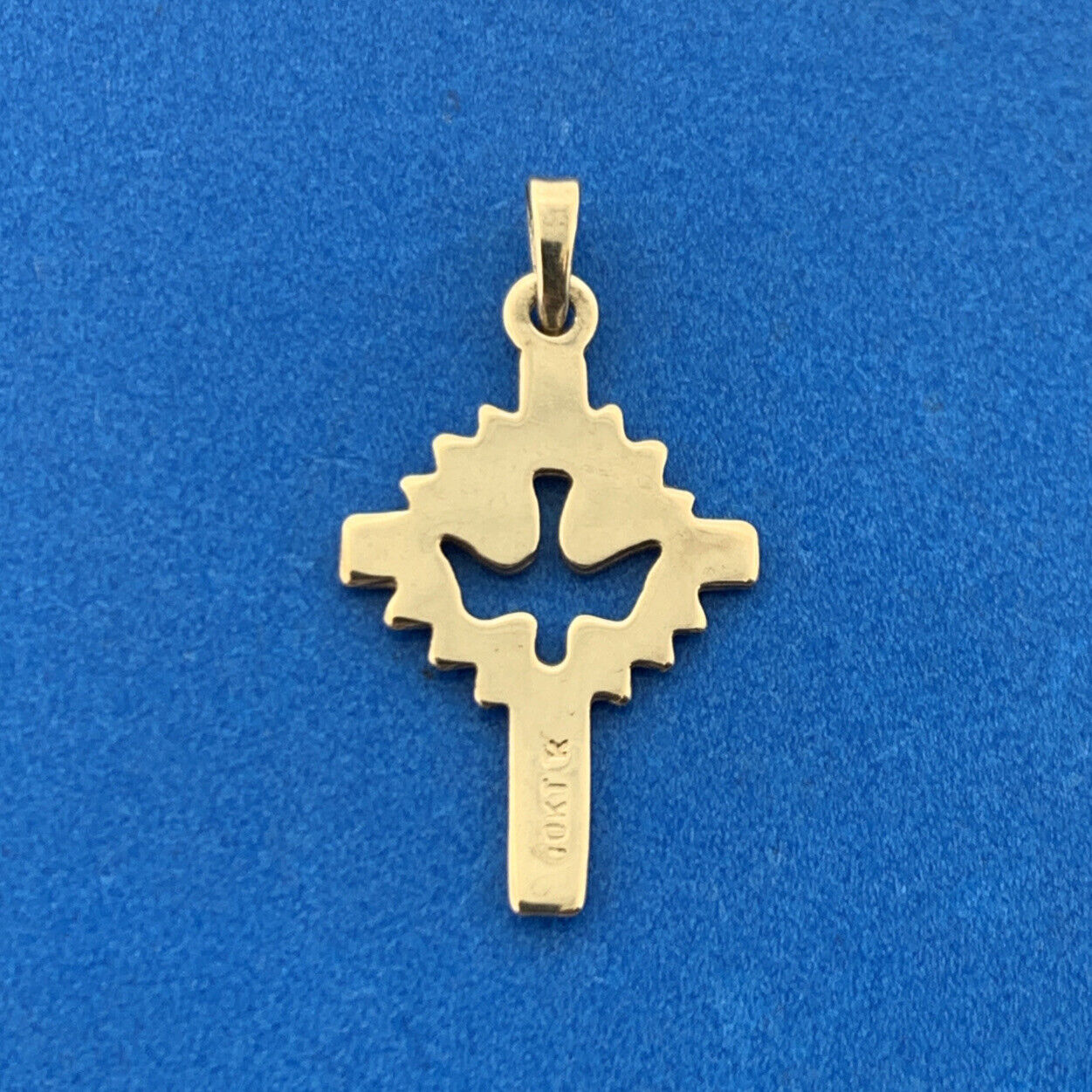 Designer 10K Yellow Gold Modernist Peace Dove Religious Communion Cross Pendant