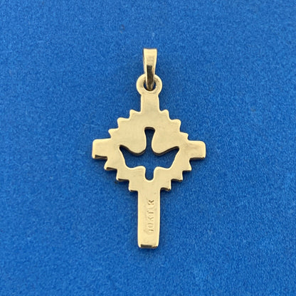 Designer 10K Yellow Gold Modernist Peace Dove Religious Communion Cross Pendant