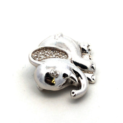 Designer 925 Sterling Silver Round Diamond Elephant Animal Pendant