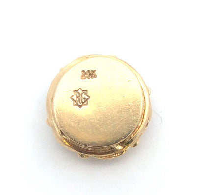 Designer 14K Yellow Gold Round Amethyst Floral Scroll Slide Bracelet Charm